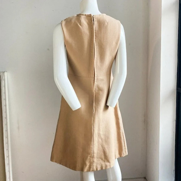 Vintage 60s Mod Camel Wool Sleeveless Dress M - Picture 5 of 7